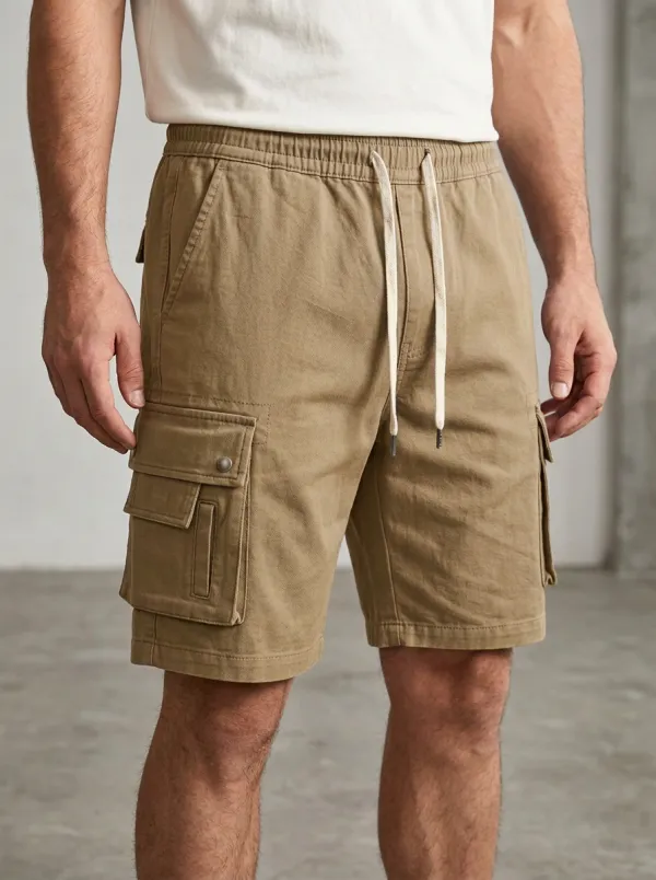Utility Pocketed Drawstring Utility Cargo Shorts