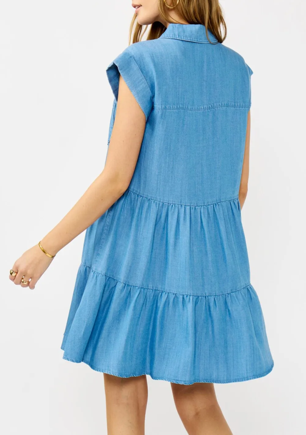 Tiered Button Up Cap Sleeve Dress