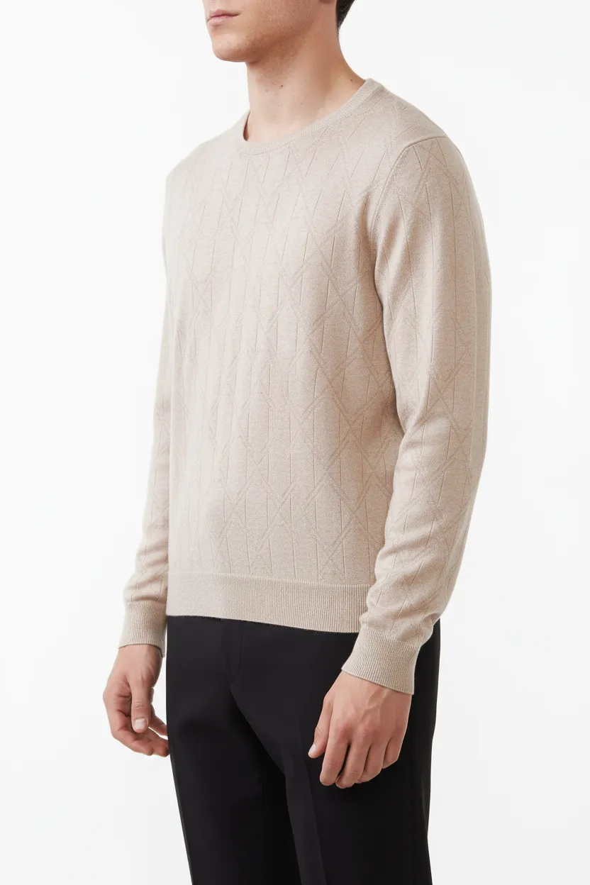 Modern Diamond Pattern Regular Fit Viscose Crew Neck Sweater