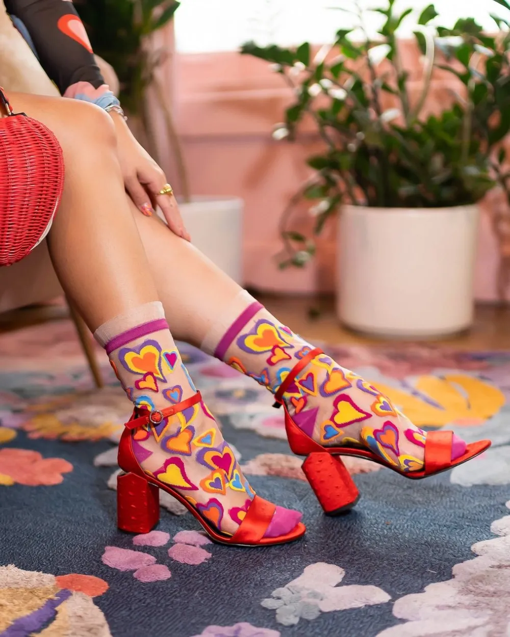 Hearts Ruffle Sheer Socks