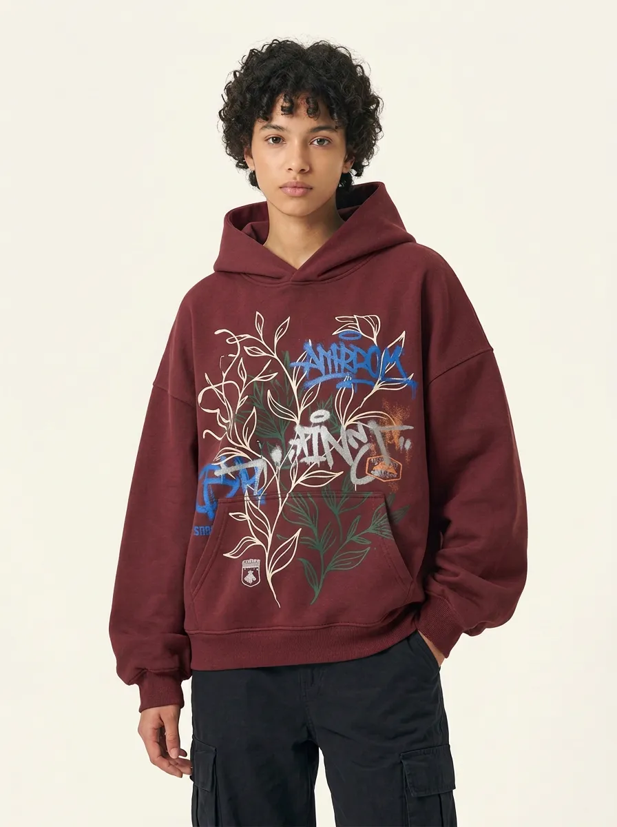 Unisex Streetwear Floral Art Graffiti Hoodie