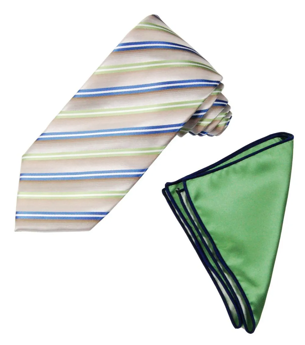 Tailored Striped Men's Necktie With Pocket Square