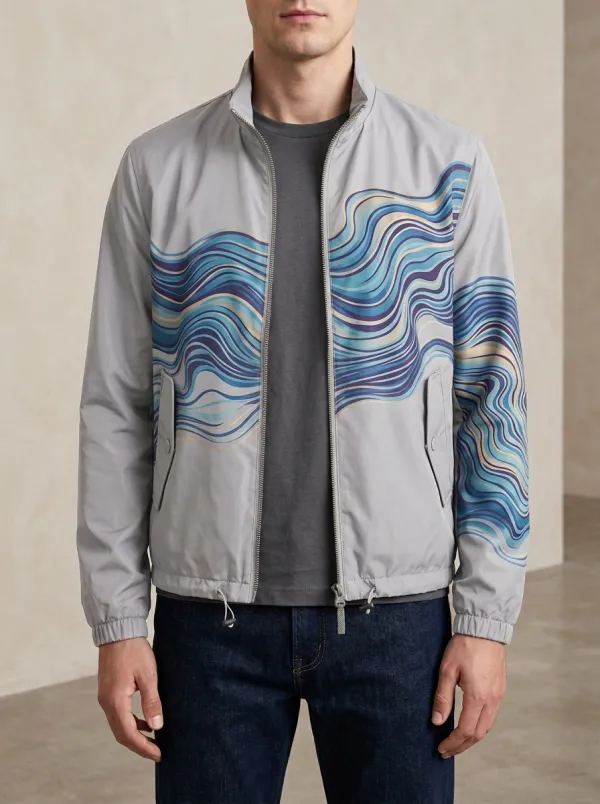 Men's Abstract Wave Pattern Printed Jacket Everyday Design