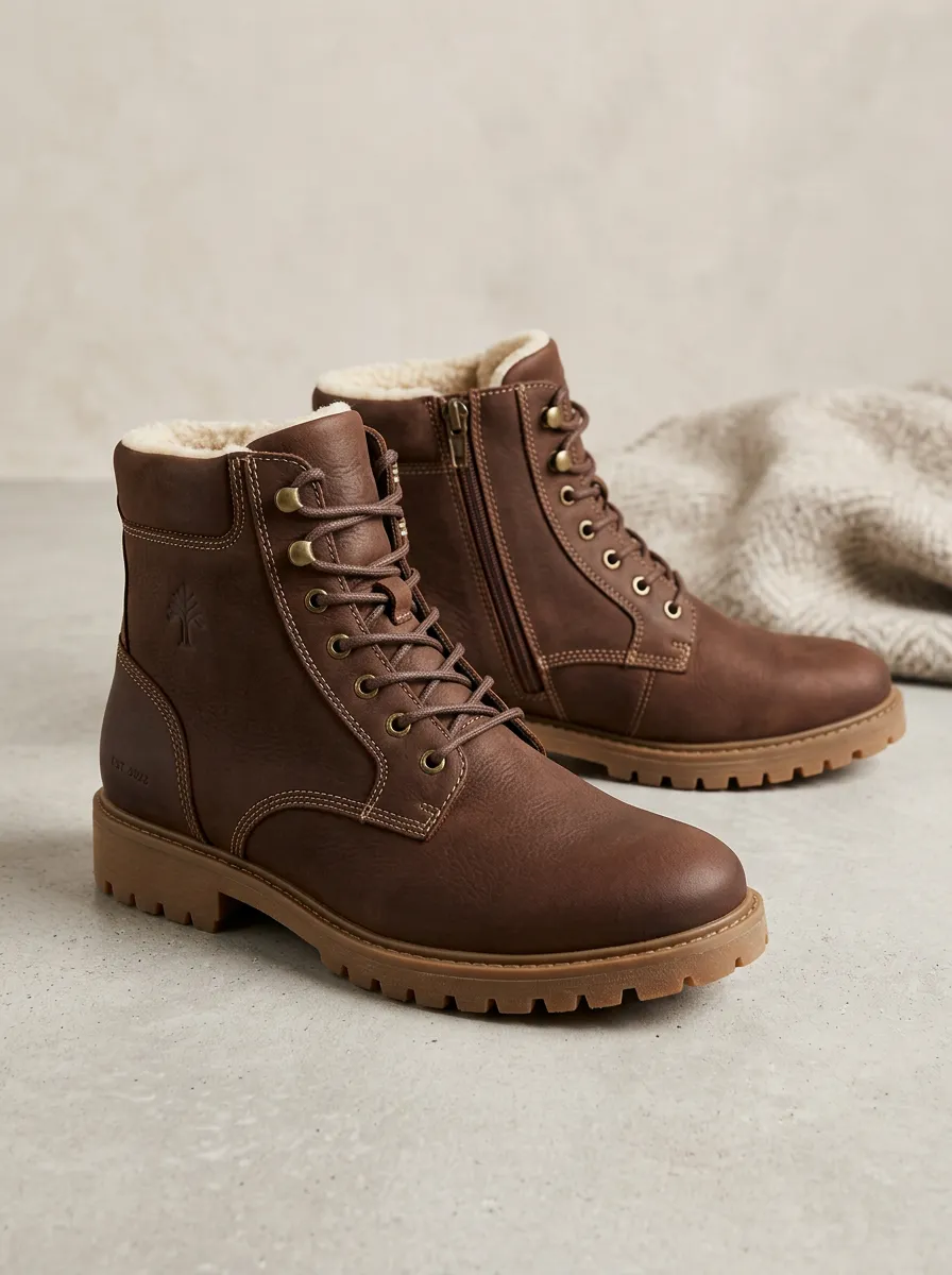 Heritage Leather Look Faux Fur Lined Collection Unisex Warm Boots