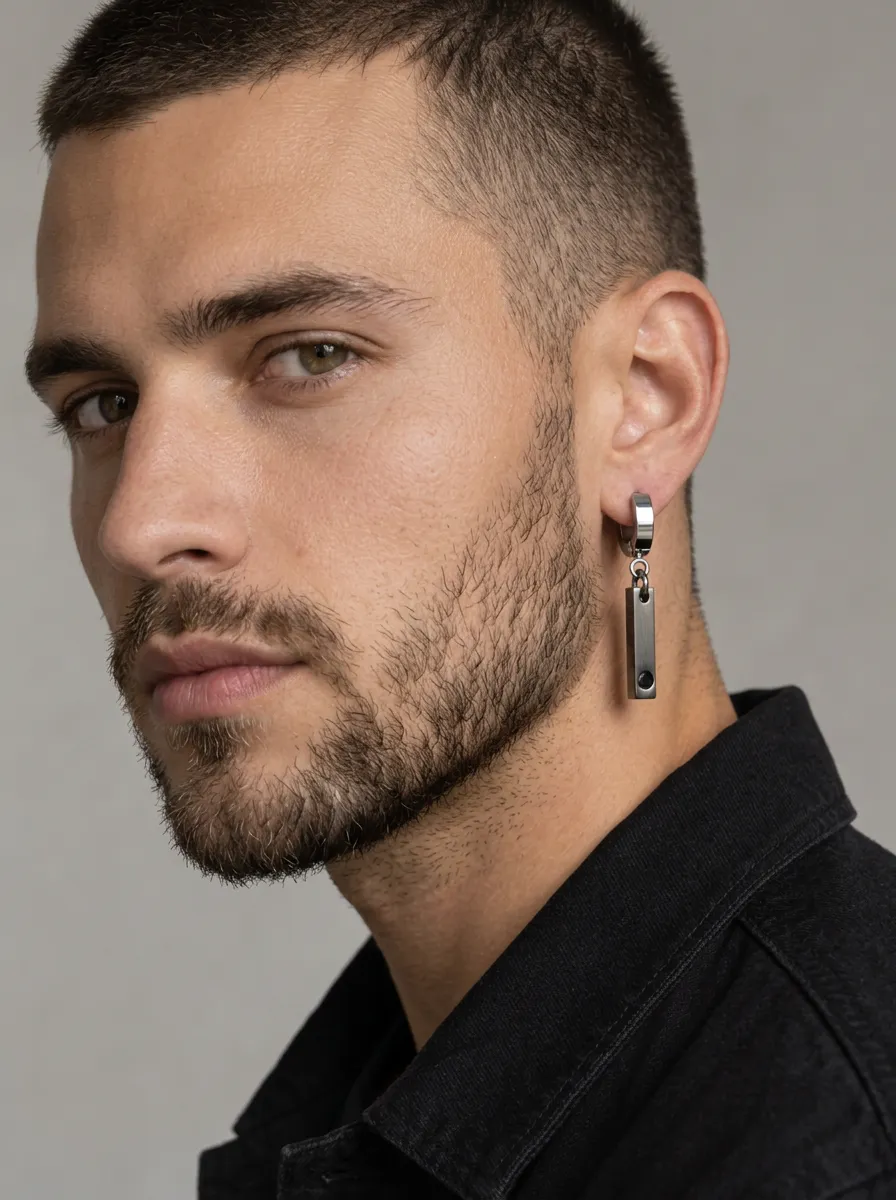 Men's Geometric Bar Stainless Steel Hoop Earrings