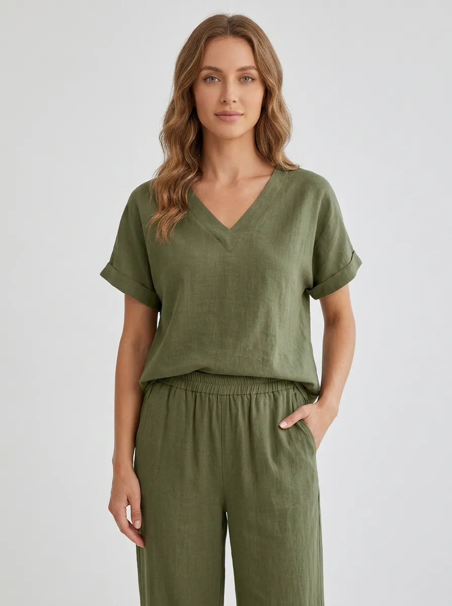 Minimalist Relaxed Women's V-Neck Casual Lounge Set