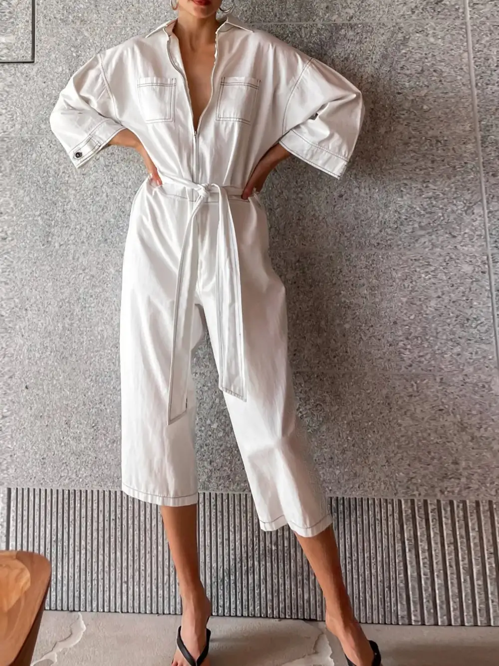 Tie Waist Wide Leg Everyday Jumpsuit