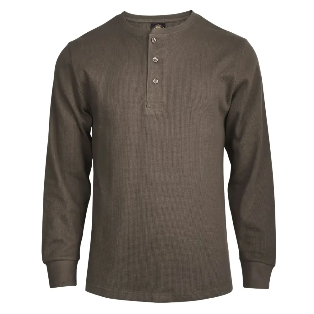 Men's Long-Sleeve Cotton Waffle-Knit Thermal Henley Shirt