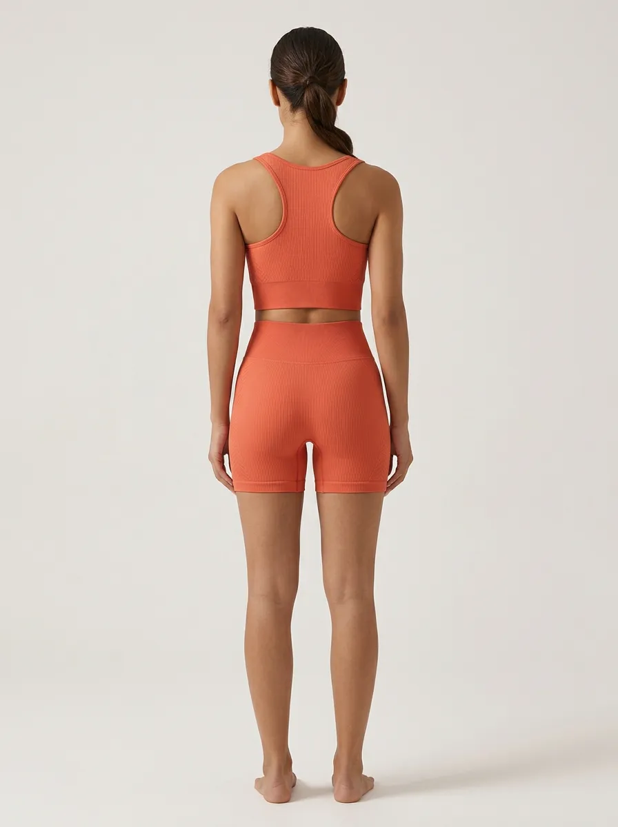 Easy-Wear Ribbed Texture Seamless Design Look Women's Tank Top And Sports Shorts Set