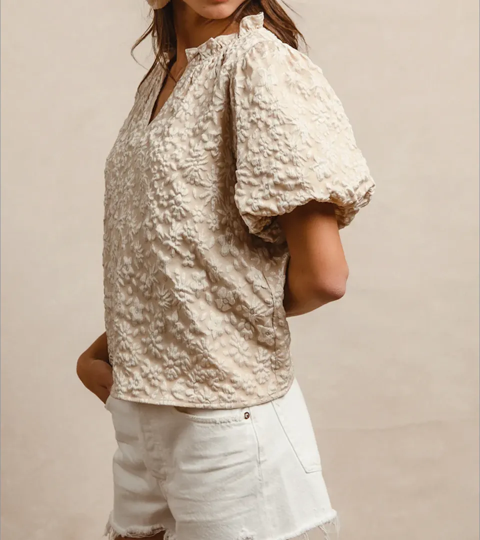 Floral Ruffle Detail V-Neck Top