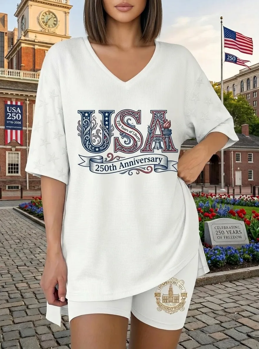 Women's USA 250th Anniversary Star Pattern Printed Two-Piece Set