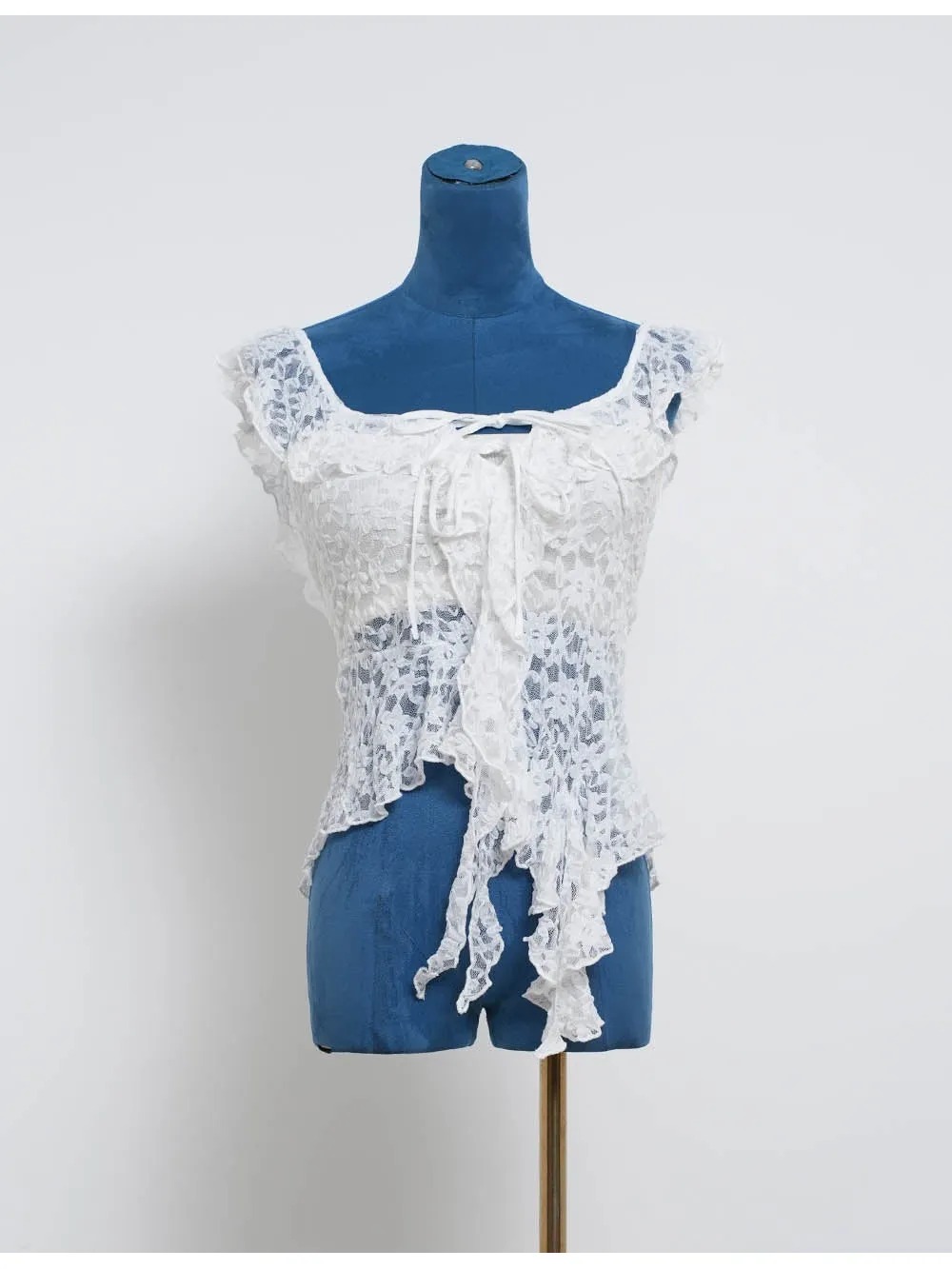 Boho Lace Ruffle Irregular Hem Front Tank Top