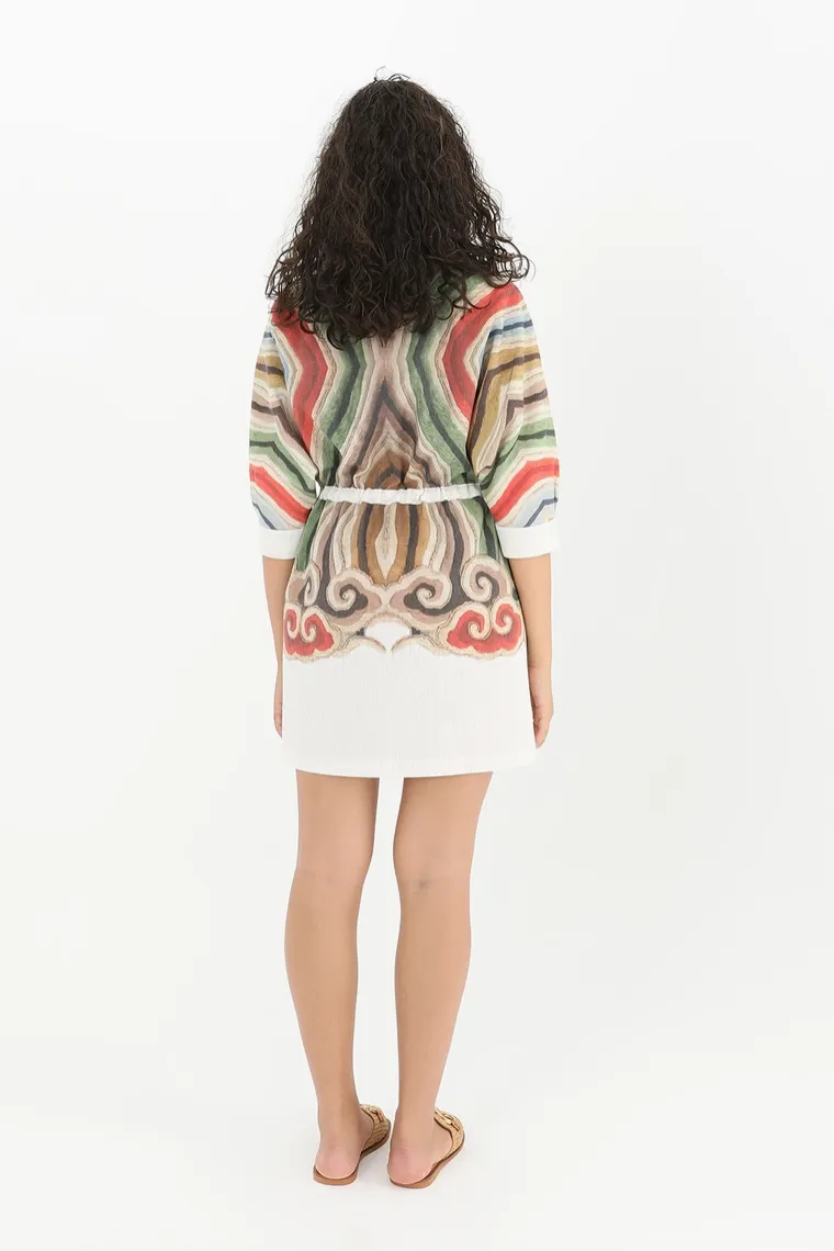 Linen Blend Colorful Kimono Mini Dress