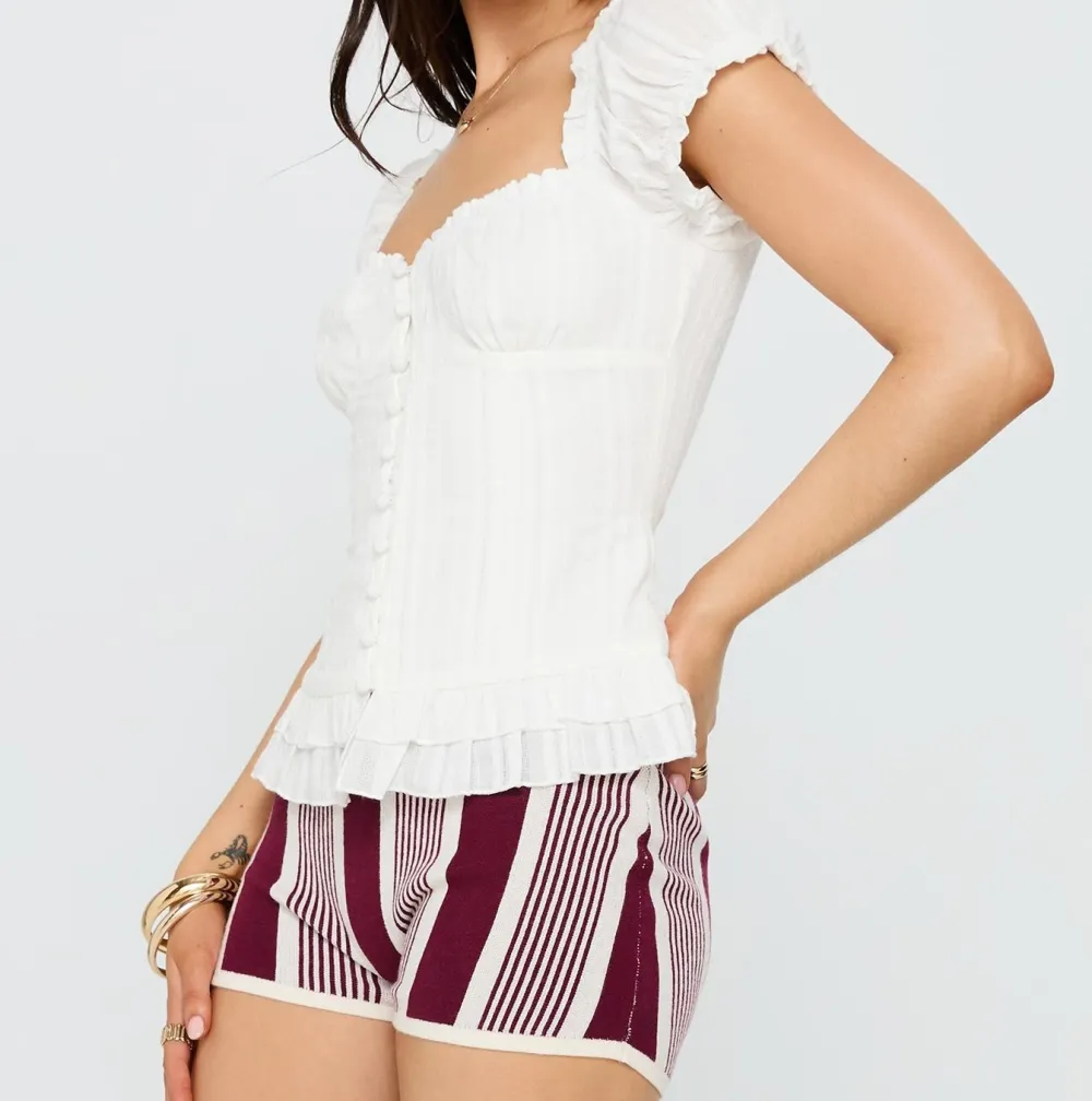 White Ruched Frill Detail Blouse