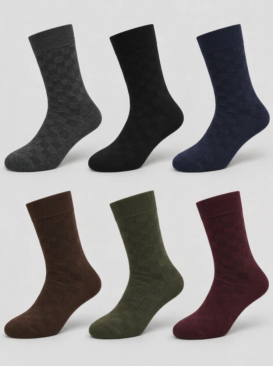 Men's 6-Pack Checkered Pattern Knitted Crew Socks