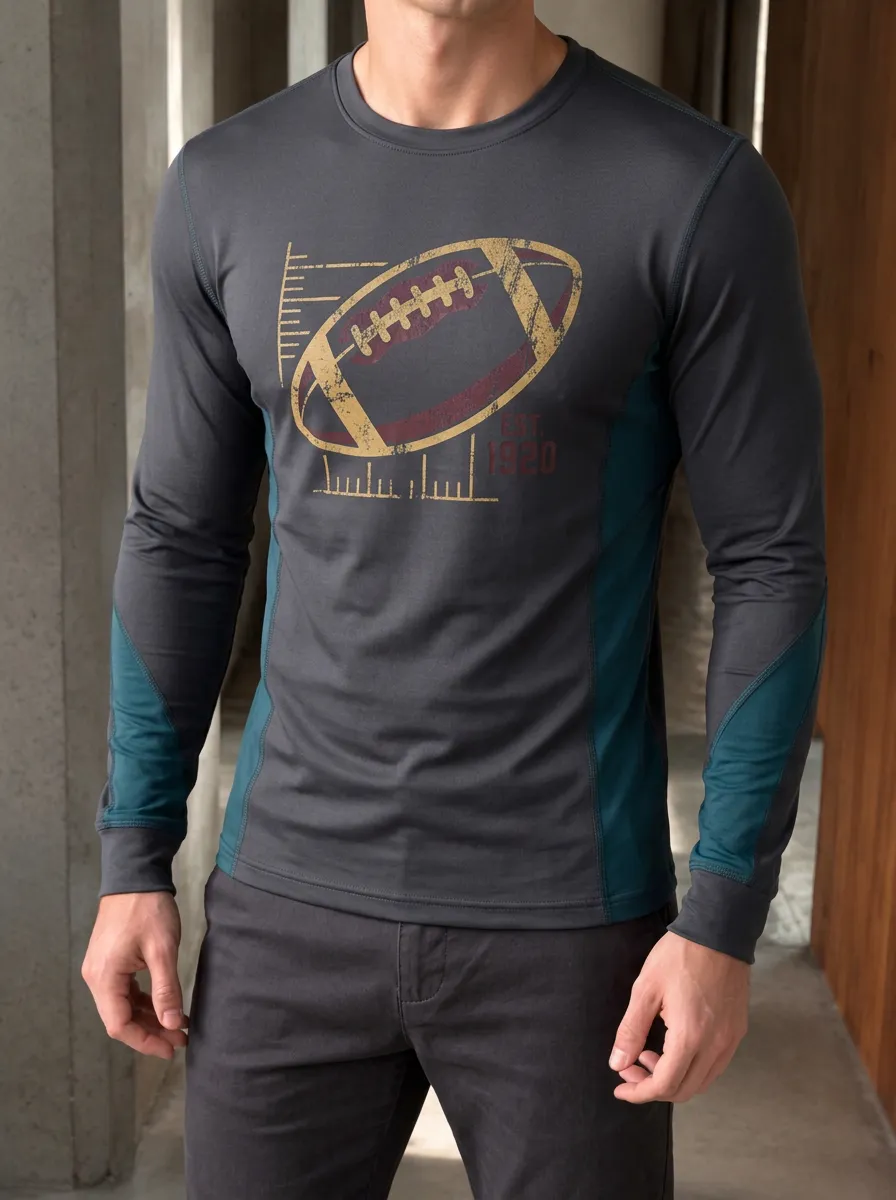 Men's American Football Lover Vintage 1920 Printed Long Sleeve Shirt