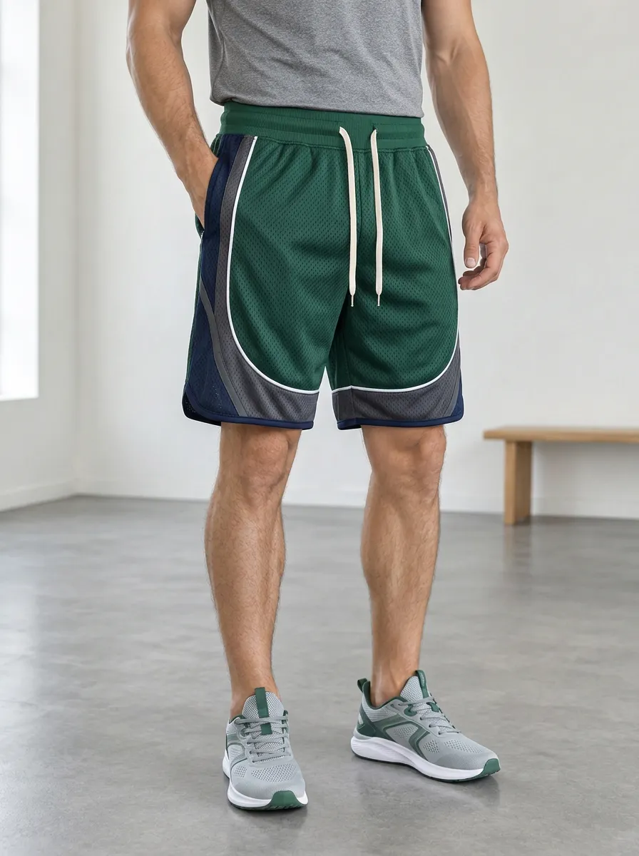 Men's Color-Blocked Athletic Mesh Shorts