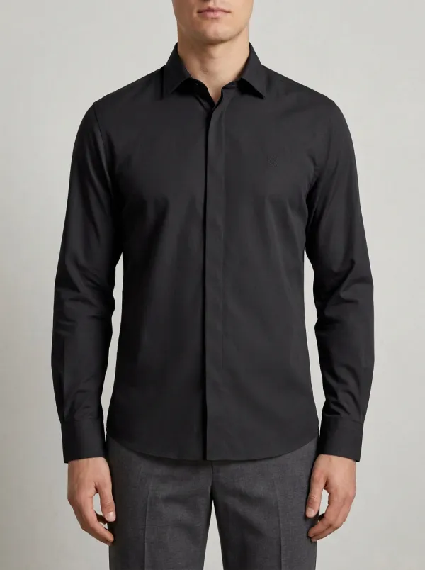 Men's Non-Iron Cotton Sage Green Minimalist Logo Printed Shirt