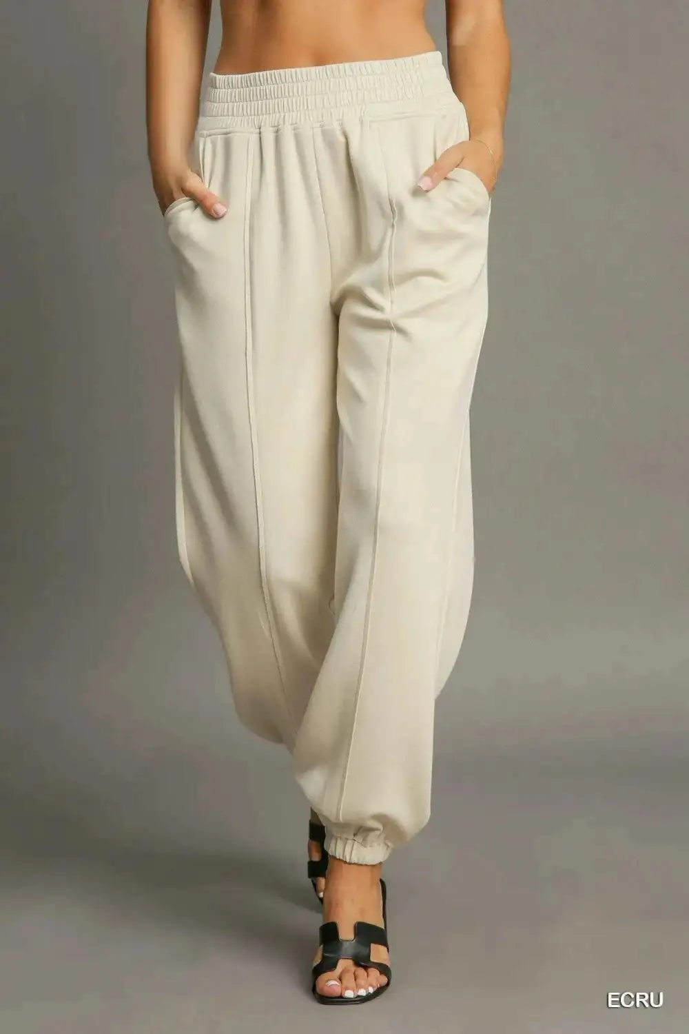 Drawstring Jogger Pants with Front Seam Detail T-Shirt