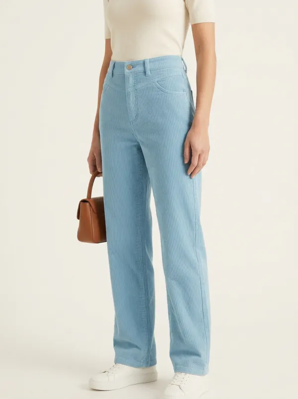 Women's V-Yoke Five-Pocket High-Rise Straight-Leg Corduroy Pants