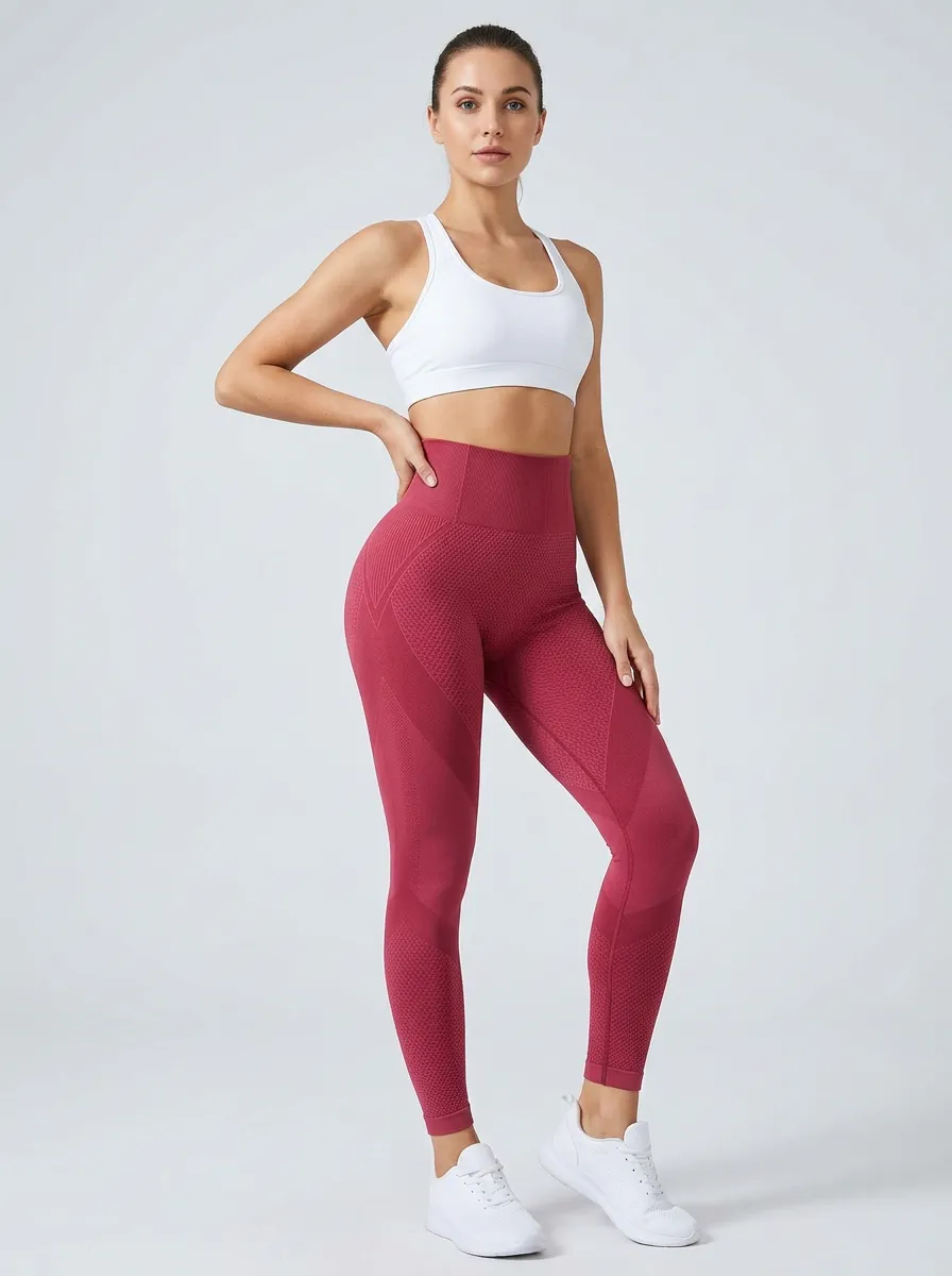 Women's High Waist Textured Printed Seamless Fitness Leggings