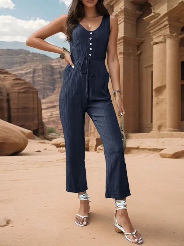 Simple Clean Texture Vest Jumpsuit