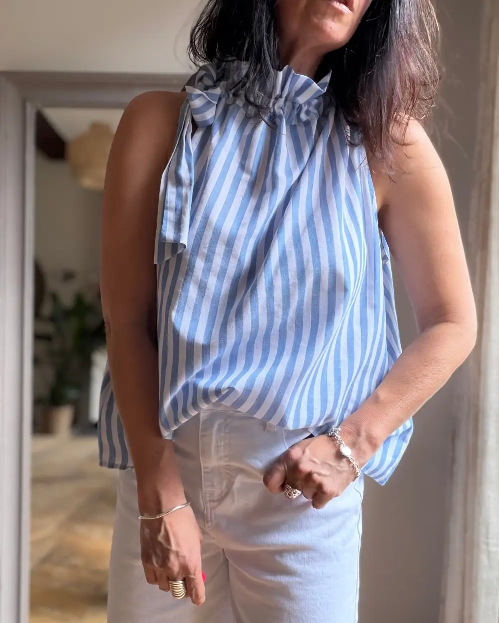 Refined Cotton Striped Blouse