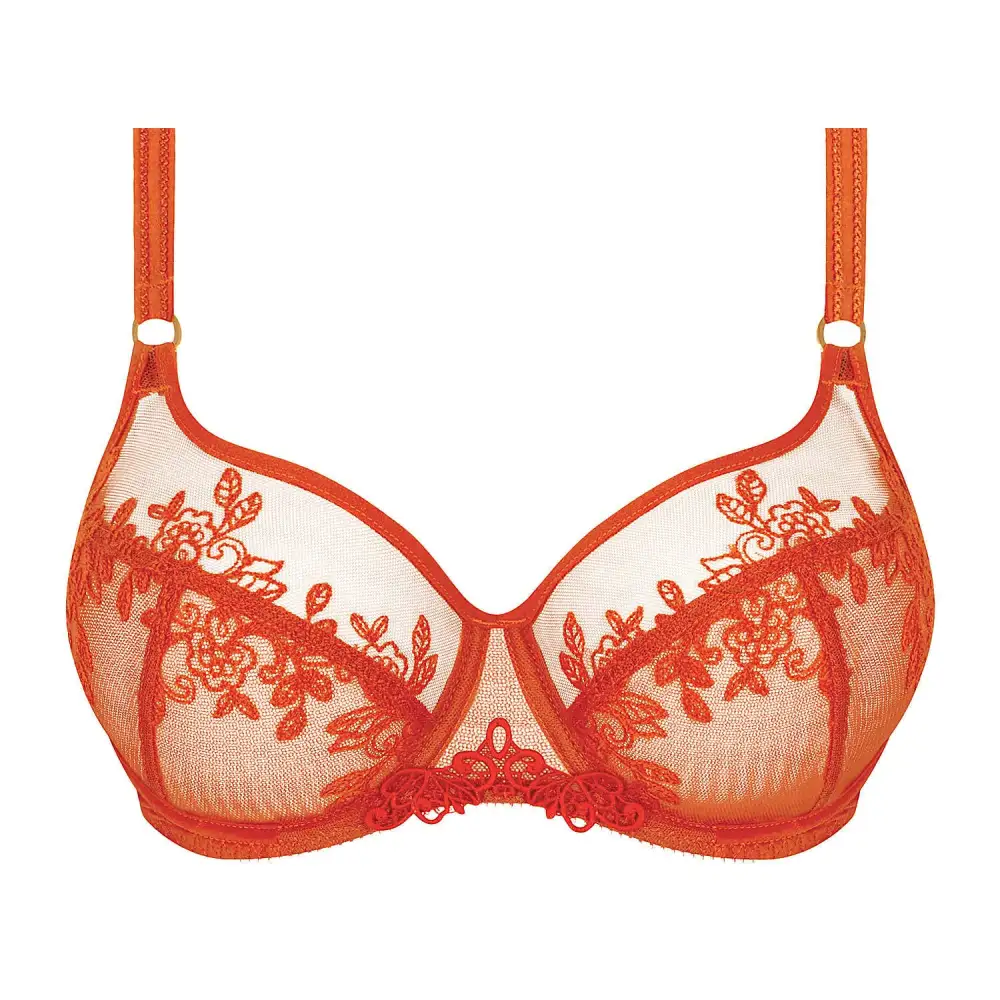 Women's Full Coverage Underwire Three-Part Cup Floral Lace Embroidery Mesh Floral Detail Lift Bra