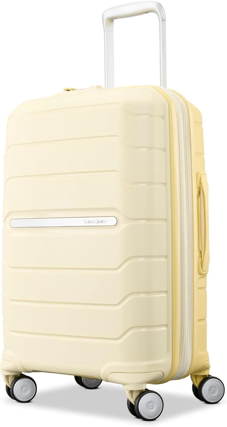 Samsonite Freeform Hardside Carry-On Luggage with Spinner Wheels - Hardshell Suitcase - TSA, Airline-Approved - Expandable Hard Shell, Smooth Rolling Wheels for Lightweight Travel - White/Grey