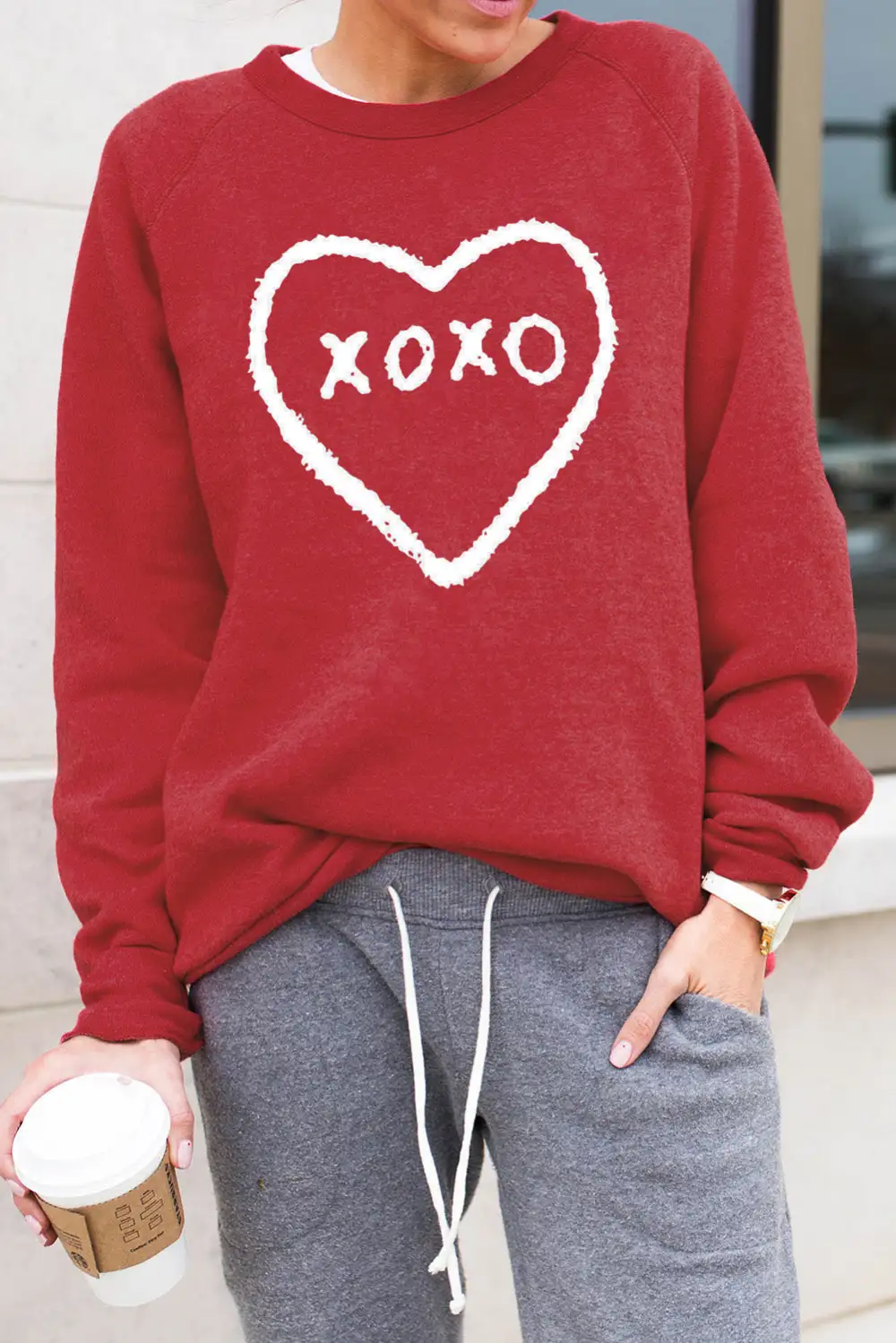 Xoxo Heart Pattern Print Sweatshirt