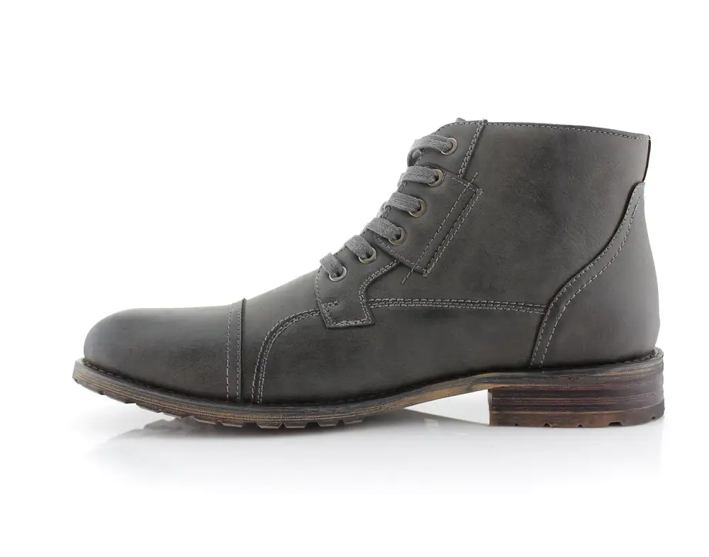 Classic Faux-Leather Burnished Lace-Up Combat Boots