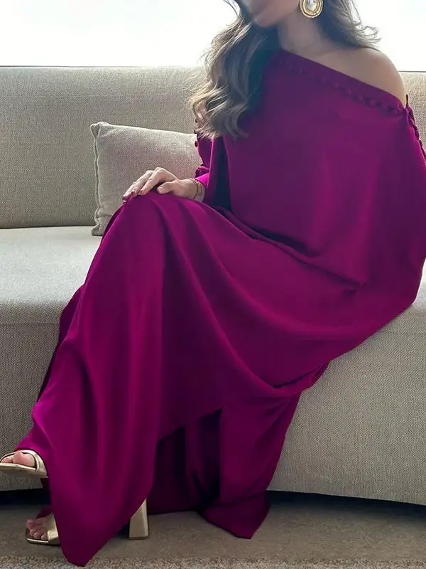 Loose Color Buttoned Maxi Dress