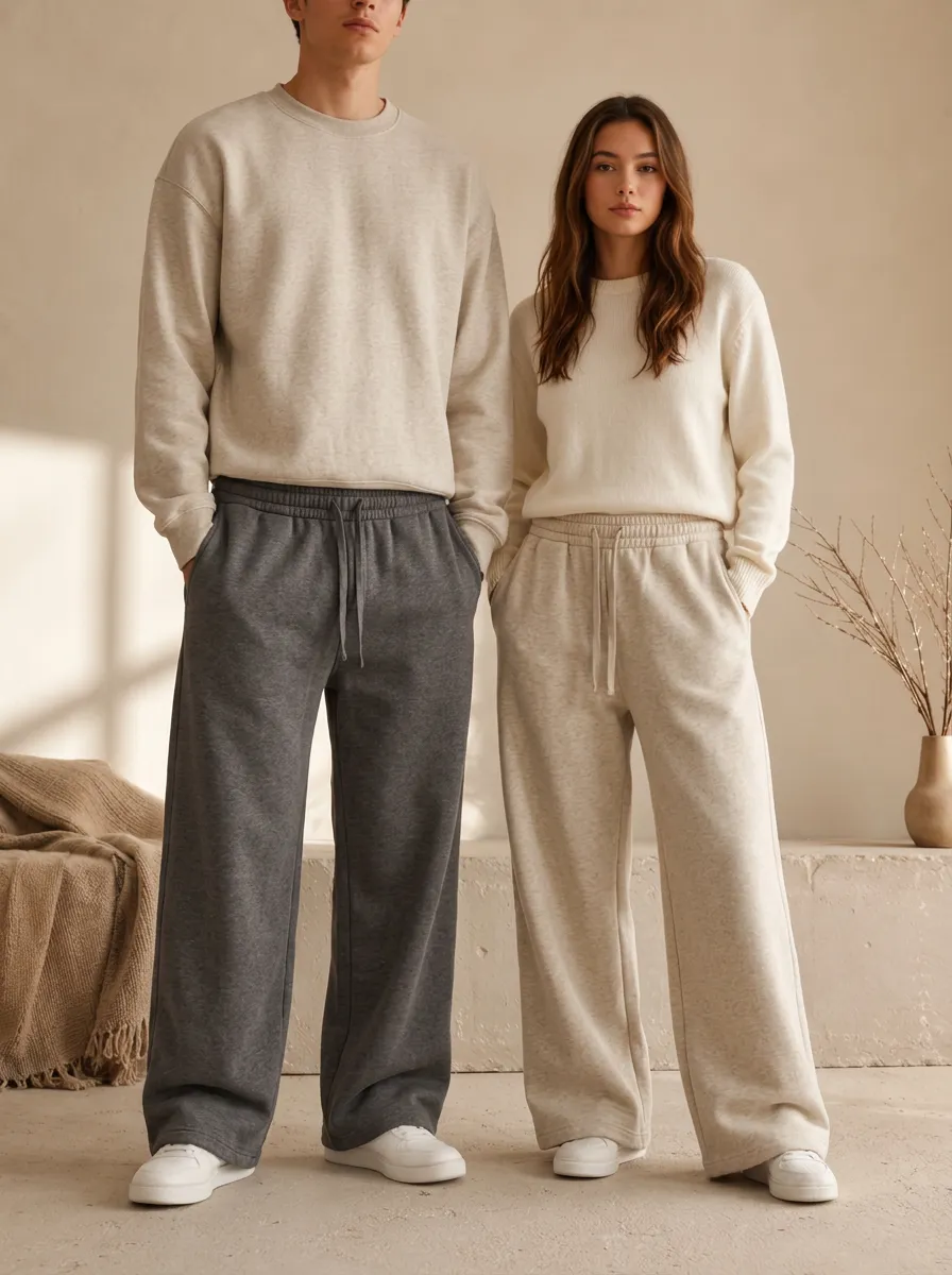 Unisex Loose-Fit Drawstring Wide-Leg Sweatpants
