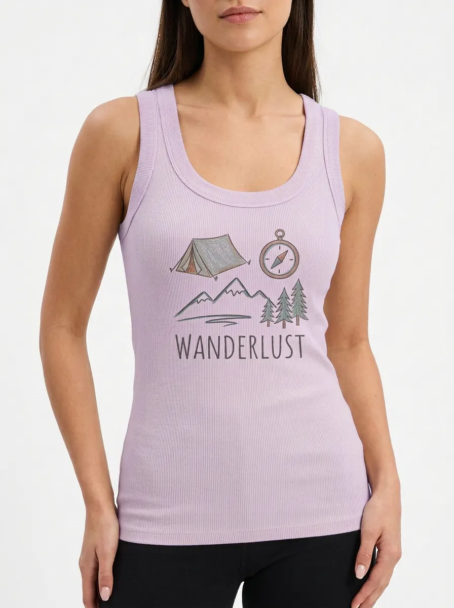 Women's Wanderlust Camping Mountain Compass Graphic Tank Top
