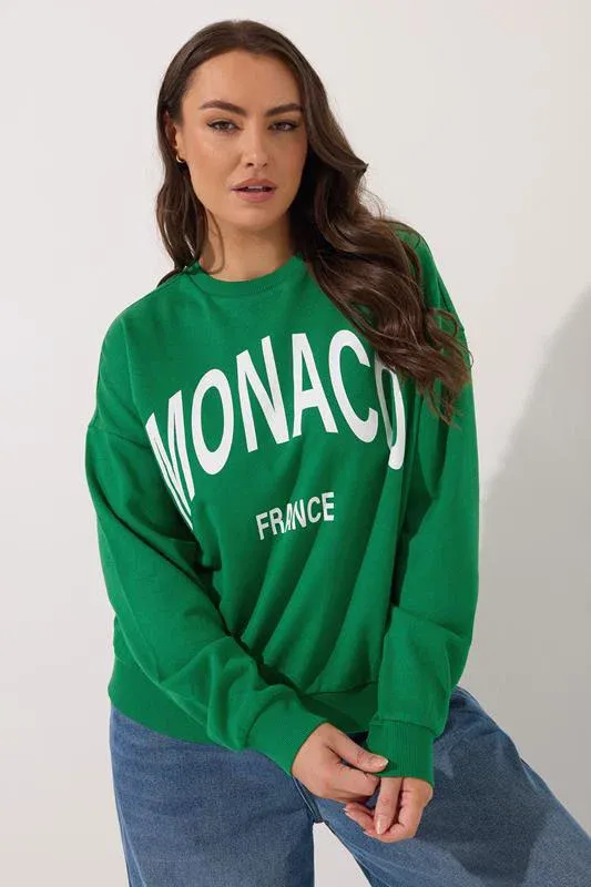 Green 'Monaco' Slogan Sweatshirt