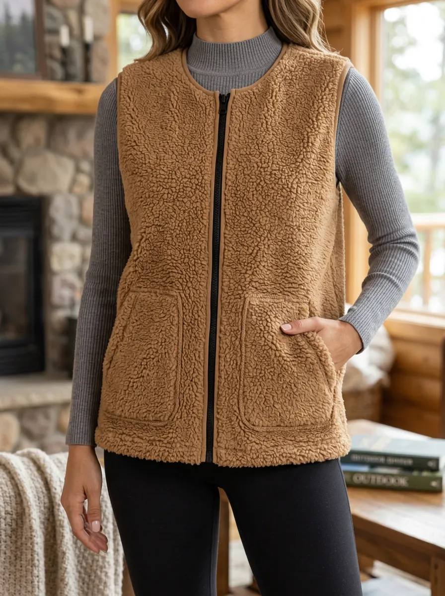 Women's Zip-Up Vest in Sherpa Fleece