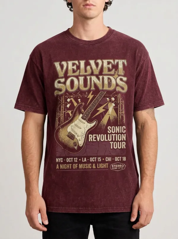 Men's Rock Music Lover Electric Guitar Tour Printed T-shirt