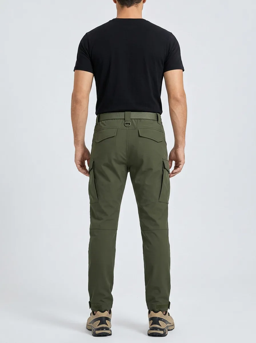 Men's Tactical Integrated-Belt Adjustable-Belt Webbing-Belt Elastic-Waist D-Ring Zip-Compartment Cargo Pants