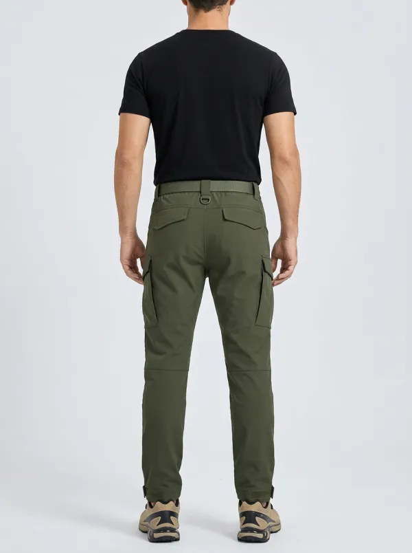 Men's Tactical Integrated-Belt Adjustable-Belt Webbing-Belt Elastic-Waist D-Ring Zip-Compartment Cargo Pants
