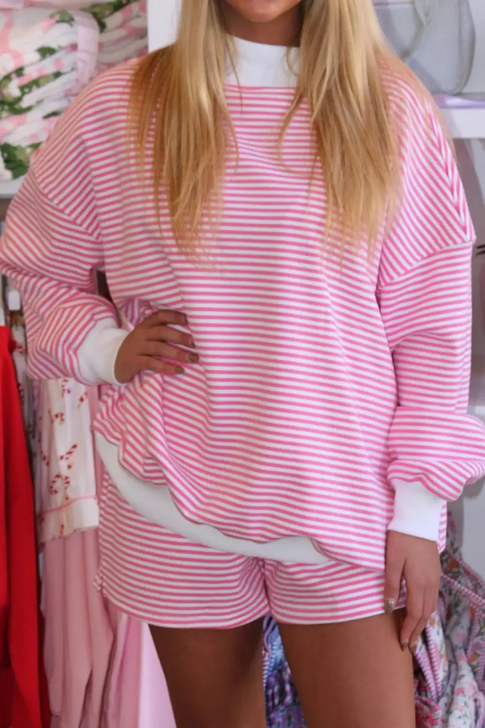 Stripe Shorts Relaxed Shorts Lounge Set
