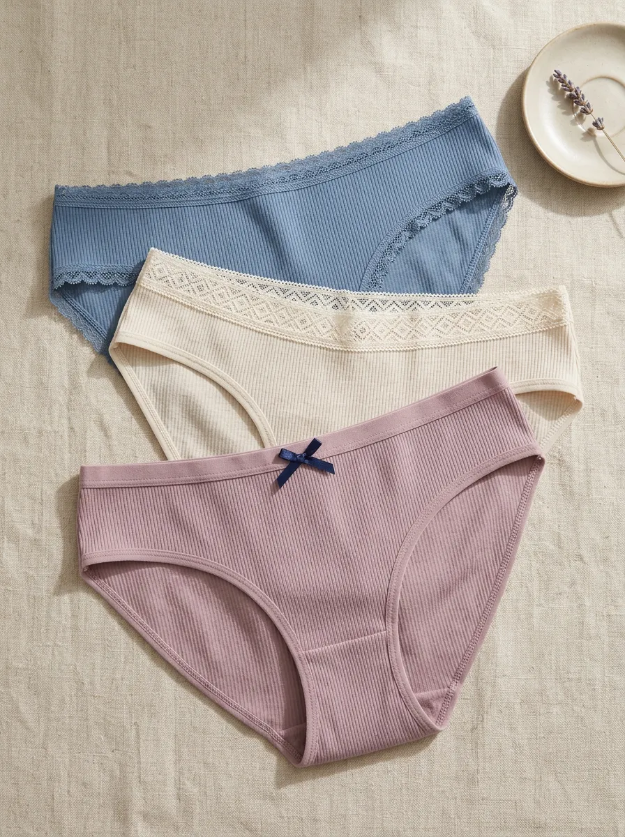 Women's Bow-Detail Assorted Ribbed Knit Briefs Set