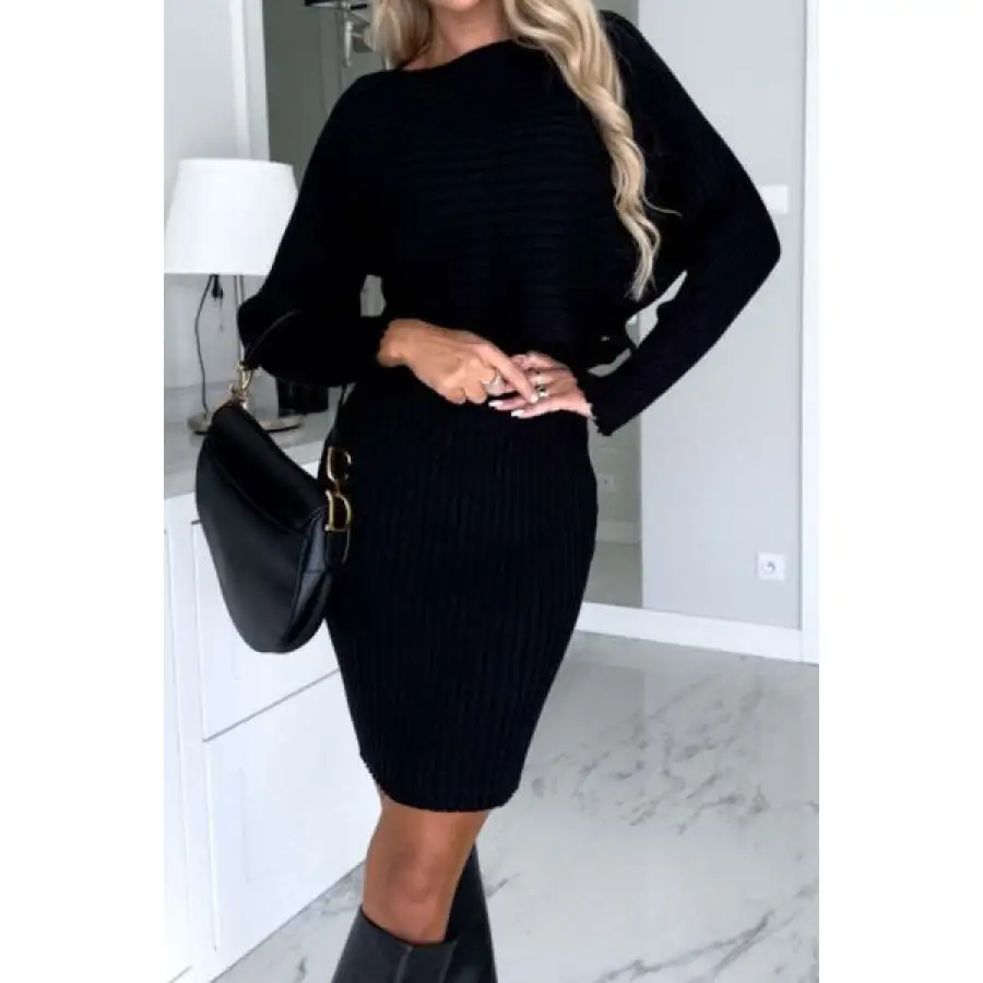 Ribbed Round Neck Top and Cami Dress Sweater Set