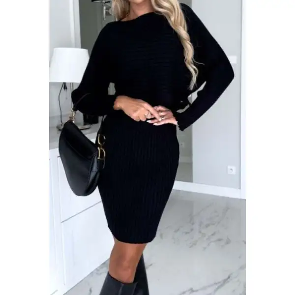 Ribbed Round Neck Top and Cami Dress Sweater Set