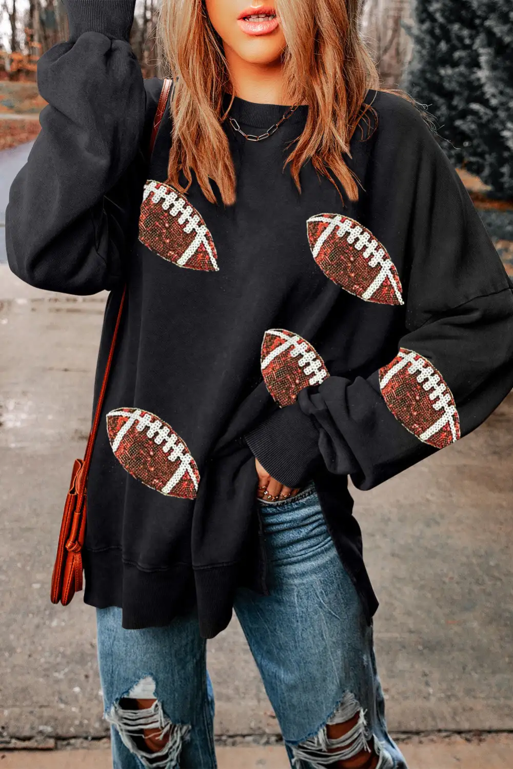 Rugby Print Side Split Relaxed Fit Sweatshirt