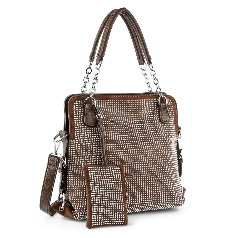Timeless Detail Crystal Accent Pocketed Faux Leather Shoulder Bag