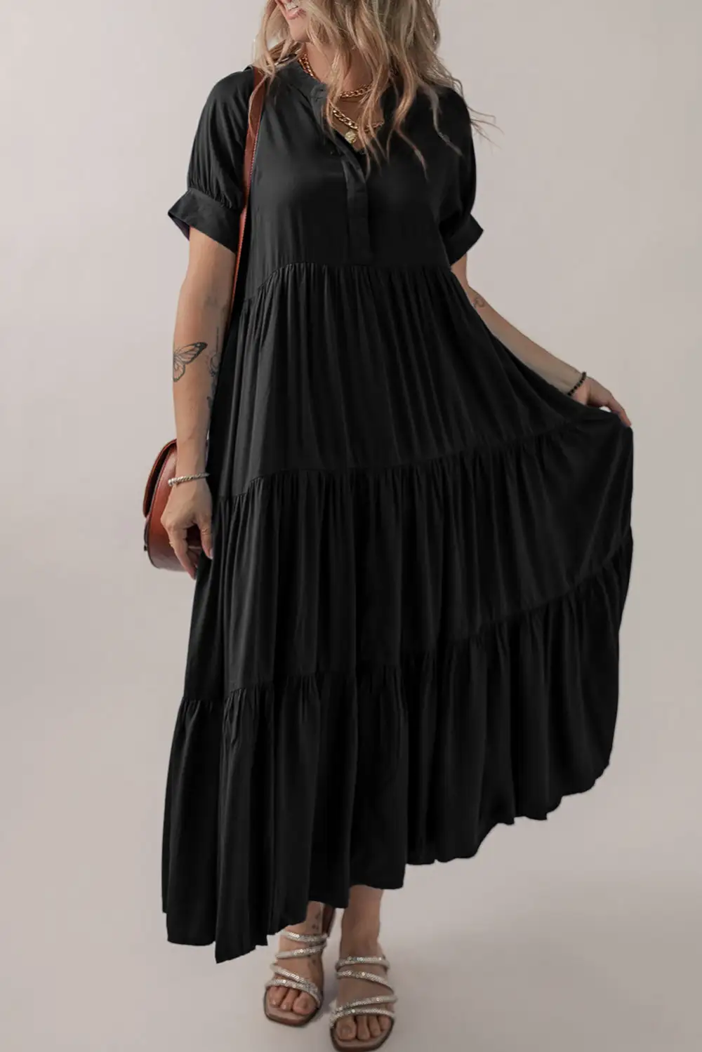 Ruffle Tiered Short Sleeve Dress Casual
