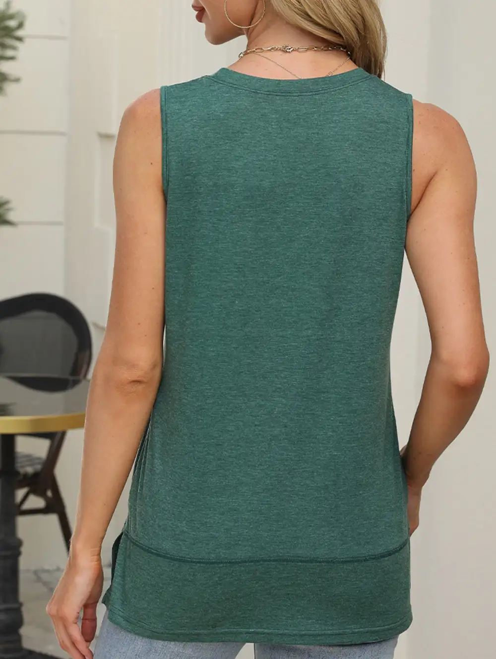 Sleeveless Crew Neck Slit Top