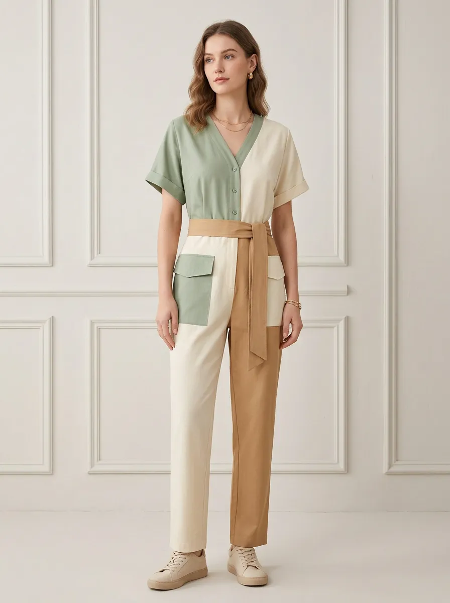 Women's Marin Patchwork Colorblock Belted Jumpsuit
