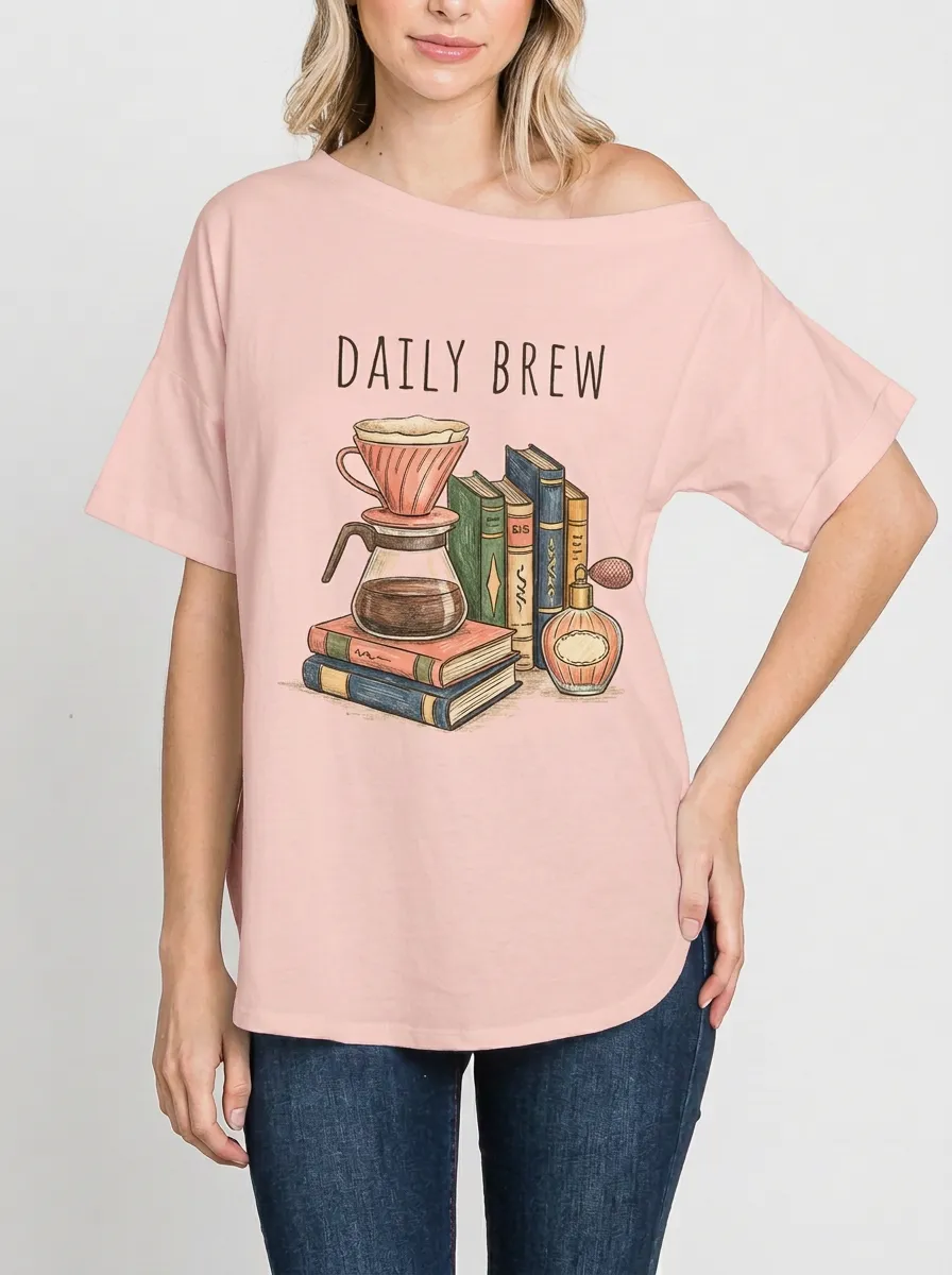 Women's Coffee Book Daily Brew Graphic T-Shirt