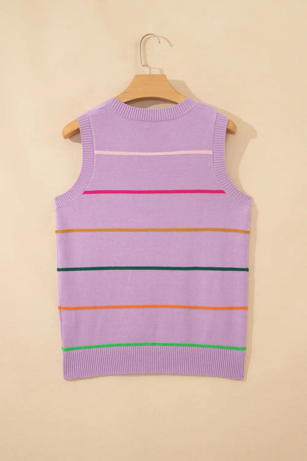 Refined Round-Neck Ribbed Knit Striped Tank Top